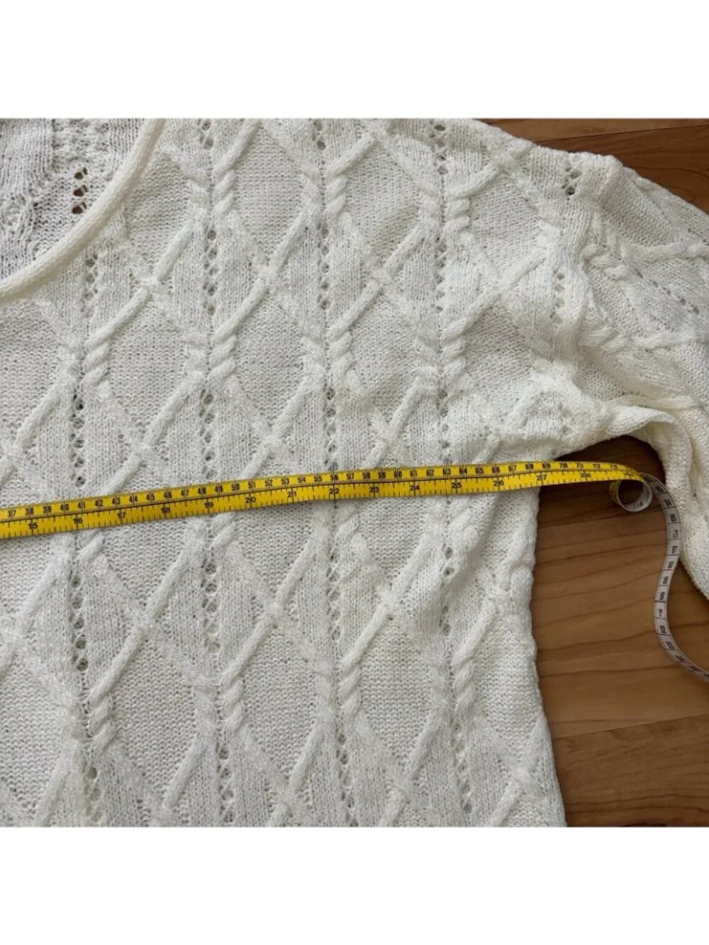 POL Womens Size Large Ivory Open Chunky Knit Sweater Oversized Bell Sleeves